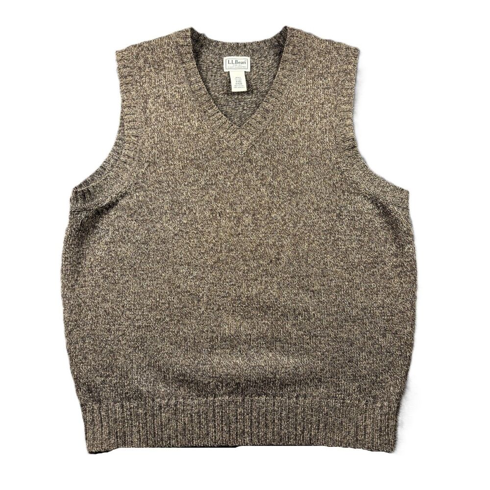 LL Bean Men Sweater Vest V-Neck Shetland Wool Preppy Tweed Look Brown Med Q243